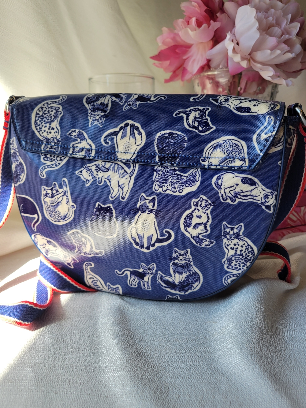 Cath Kidston Coated Canvas Navy Cat Print Crossbody Bag - Picture 3 of 7